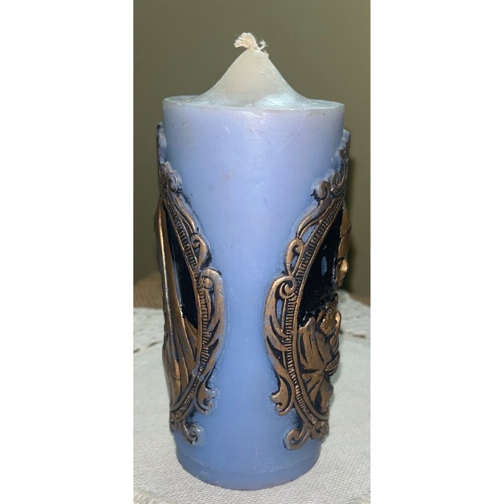 Candle Jasco 1978 Christmas Adoration Madonna & Child Blue Gold 5" Vintage - Picture 4 of 7